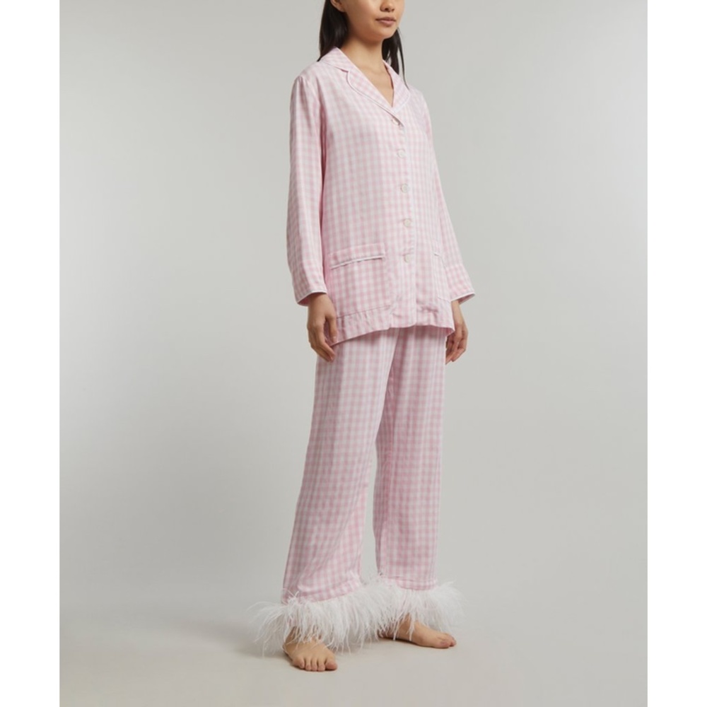 NEW Sleeper Party Pajama Set with Feathers Pink Vichy Medium - Picture 5 of 17
